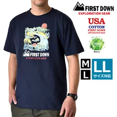 FIRST DOWN《フロントプリント：75ネイビー》新品 未使用 ファーストダウン 半袖Tシャツ USAコットン メンズ アウトドア フロントプリント バックプリント【C6P】【メール便2】 ファッション