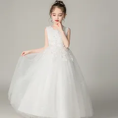 子どもロングドレス　リングガール　フラワーガール　ホワイトドレス　エレガントドレス　ピアノ発表会キラキラ　ロング　キッズ　子供ドレス　発表会　お誕生日ドレス　コンクール　演奏会　七五三撮影女の子　インスタ映え