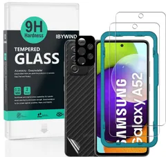 【人気商品】用強化 ガラス 5G/4G 保護 5G/A52 フィルム A52s 2枚セット Galaxy カメラレンズプロテ Samsung クター付き(金属材料) ガラスフィルム 背面保護フィルム付き Ibywind 簡単装着キット付き