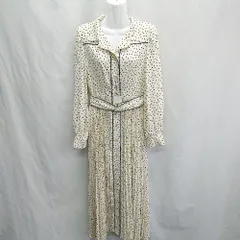 ◇ ⊇ ◎●未使用● RESEXXY ドット柄 ギャザー加工 長袖 ロング丈 ワンピース サイズF アイボリー ブラック レディース E  【1412090040429】