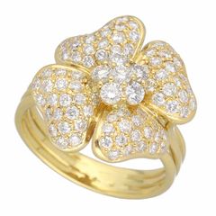 Ponte Vecchio ポンテヴェキオ フラワーモチーフ ダイヤモンド(1.58ct)リング 750 K18 YG イエローゴールド 日本サイズ約15号 ♯55【送料無料】レディース 指輪【中古】25030228