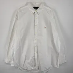 古着 ラルフローレン RALPH LAUREN 長袖シャツ ボタンダウンシャツ ワンポイント ロゴ 刺繍 大きいサイズ 17 1/2-35 XL-2XL  ホワイト 無地 メンズ