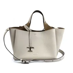 TOD’S トッズ Tタイムレス レザーバッグ ミニ 2Wayショルダーバッグ オフホワイトベージュ XBWAPAFL100QRI9O22 レディース 中古 美品