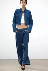 極美品ZARA(ザラ)クロップ丈ショートデニムシャツ