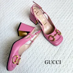 美品 希少 GUCCI グッチ ホースビットパンプス スリングバックサンダル レザー ピンク ゴールド金具 スクエアトゥ 35 22cm レディース ブランド靴 M2
