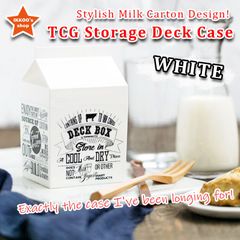 Stylish Milk Carton-Shaped Deck Case - White, Holds up to 120 Cards with Double Sleeves, MTG, Pokémon Cards, Yu-Gi-Oh!