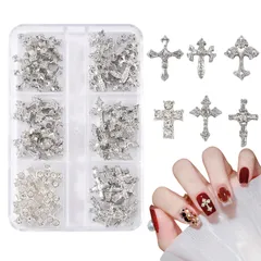 新品 ネイルパーツ クロス 十字架 60個セット 3D 立体 パンク 大きい キラキラ 地雷 ネイルアート パーツ シルバー ゴールド メタル パーツ 合金 デコパーツ ジュエリーパーツ DIY 手芸素材 (A シルバー)