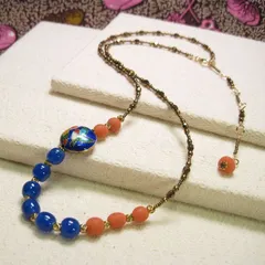 花に鳥　中国七宝ととんぼのミドルネックレス　ブルー