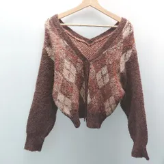 ◇ mysty woman ミスティウーマン アーガイル柄 冬物 ニット 長袖 カーディガン サイズF ブラウン レディース E  【1307260006032】