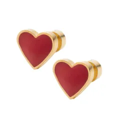 【レッド×ゴールド×ピアス】[Cream dot. クリームドット公式] ピアス レディース  ステンレス 金属アレルギー プッシュロック つけっぱなし サージカルステンレス 簡単装着 落ちない 両耳用 プッシュ型 ハート 艶 大人 