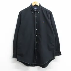 XL/古着 ラルフローレン 長袖 ブランド シャツ メンズ 90s ワンポイントロゴ オックスフォード コットン ボタンダウン 黒 ブラック 25jun19