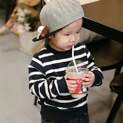 韓国子供服 裏起毛ベーシックボーダートレーナー ニット セーター カジュアル キッズ トップス ネイビー