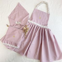 100-110cm 3点セット　リバティ　子ども　ベビー　フリル　エプロン　♡ フローティングフローラ　花柄　女の子　80-150cm ピンク