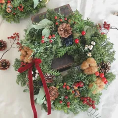 ブラウンコットンと木の実のリース