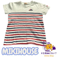 ミキハウス 100cm 半袖 Tシャツ ボーダー 白 赤 紺 マリンスタイル レトロ 希少 日本製 90s 古着 良品 春夏
