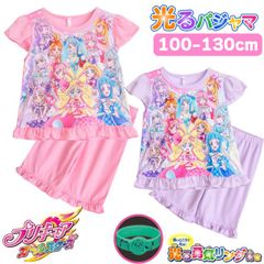 プリキュアオールスターズ ガールズパジャマ 勇気がでる！光るパジャマ 暗いところで光る 光る勇気リング付き 女の子 半袖 薄くて軽い！快適Tシャツ素材