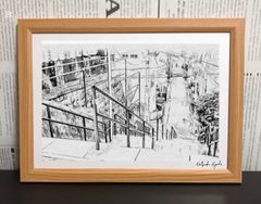 ジブリアート⑧耳をすませばより「桜ヶ丘の階段より」額装品 額縁寸法