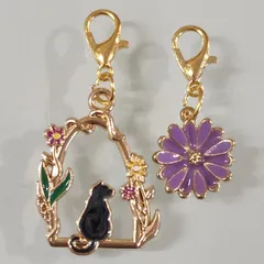 【129】ミニサイズ♡ファスナーチャーム♡2個セット♡猫♡お花