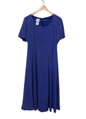 RE256【美品】laura ashley ローラアシュレイ　ロングワンピース　タグ付き　フレア　半袖　レディース　ブルー　青　サイズ42