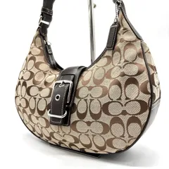 ✨良品✨ COACH コーチ ワンショルダーバッグ ソーホー ホーボー トートバッグ フラップ バックル シグネチャー  シルバー金具 ロゴ型押し 肩掛け キャンバス レザー レディース ベージュ 肌色 ブラウン 茶色