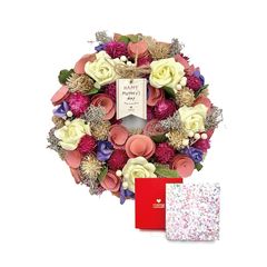 ［ 2024年 mamawreath ギフトボックス ＋ 包装済 ］ 母の日 フラワーリース 春リース 玄関用 誕生日 永遠の意味 Mサイズ (ピンクパープル(CXO-WR17SG-MP))