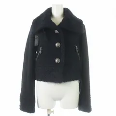 バーバリーブルーレーベル BURBERRY BLUE LABEL ニットジャケット ブルゾン ボア切替 ショート丈 裏地ノバチェック ウール 38 M 黒 ブラック /KUのサムネイル