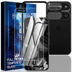Nutmeg【2+2枚セット】Google Pixel 9 用の ガラスフィルム+Google Pixel 9 用の レンズフィルム 指紋認証対応【ガイド枠付き】pixel9 用の フィルム グーグルピクセル9 用の 保護フィルム 強化ガラス 日本製旭硝子 0