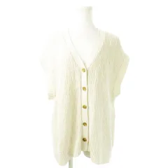 ローリーズファーム LOWRYS FARM カーディガン ニット Vネック 半袖 ゆったり オーバーサイズ 幾何学 F ベージュ /CK13