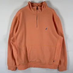 古着 ノーティカ NAUTICA スウェット ハーフジップ トレーナー ワンポイントロゴ刺繍 大きいサイズ プルオーバー  XL  オレンジ メンズ