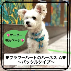 ペット用品　🐕‍🦺 犬用ハーネス　🩵ハーネスオーダー製作専用ページ🩵　🌼 フラワーハートのハーネス-A 🌼 　〜バックルでしっかりタイプ〜　超小型犬向き軽量タイプ　パラコードハーネス　★ 価格 …  3,300円 ★