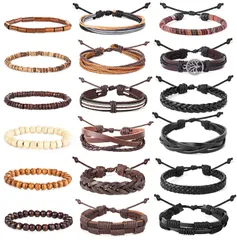 【数量限定】糸 アンティーク調 ブレスレット 重ね着け メンズ ロープ レディース レザー 腕輪 【18本セット】 長さ調節可能 ジェイスタイル 多重巻き