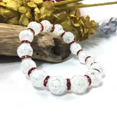 クラック水晶 パワーストーン ブレスレット 12mm 天然石ブレス (レッド) メンズ・レディース 男性・女性  数珠  □