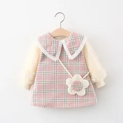 お花 の ポシェット 大きな 襟 が かわいい ワンピース