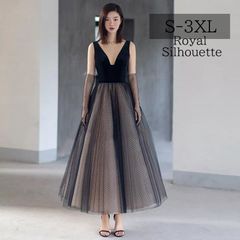 나이트 드레스 파티 드레스 도트 블랙 리본 오프 숄더 드레스 원피스 큰 사이즈 사은회 결혼식 롱 길이 투명 감 SML XL LL 2XL XXL 3XL XXXL 파티 프린세스 공주 계 여성 페미닌 발표회 지퍼