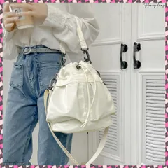 送料無料 ショルダーバッグ 巾着デザイン バケツ型 韓国ファッションバッグ レディース サイドポケット付き 超軽量ナイロン 3way ドローストリング付き 男女兼用 人気ユニセックス鞄 肩掛けかばん 斜めかけバッグ
