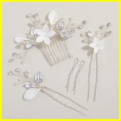 Famihot 髪飾り ヘッドドレス 花モチーフ パール コーム ヘアピン 5本セット 繊細なヘアアクセサリー ウェディング 結婚式 お呼ばれ 披露宴 卒業式 発表会 和装用 手作り髪飾り (タイプ01)