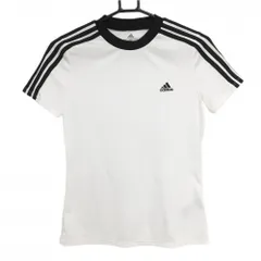 【美品】アディダス Tシャツ 白×黒 袖3ライン 胸元ロゴ  レディース M ゴルフウェア adidas