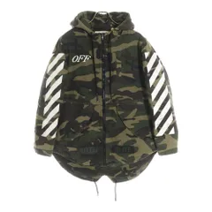 OFF-WHITE (オフホワイト) カモ 総柄 バッグプリント ミリタリーフーディ ジャケット カーキのサムネイル