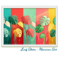 ハワイアンアート 額付き A4｜モンステラの風 No.47 Leaf Aloha