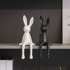 オブジェ 置物 ガーデンオーナメント 座っているウサギ うさぎ ラビット ホワイト ブラック モダン シンプル ガーデニング 庭 装飾 樹脂 イ