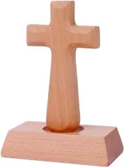 Queen-b 十字架 置物 イエス・キリスト クロス 木製 キリスト教 礼拝 祈り 卓上 オブジェ スタンド インテリア 装飾 工芸品 磁石 礼拝堂 教会 学校(ライトブラウン,  12x10x5.5cm)