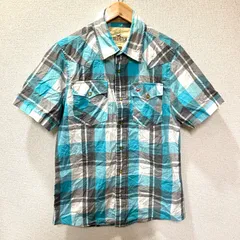 (^w^)b HOLLISTER ホリスター 半袖 シャツ チェック柄 スナップボタン トップス カジュアル アウトドア カッコいい ブルー系 メンズ サイズL