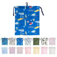 新品 [アルコバレーノキッズ] 巾着袋 巾着 大 体操着袋 お着替え袋 男の子 女の子 入園 入学 保育園 幼稚園 小学校 通園 通学 子供用 おしゃれ 日本製 (いろんな電車 ブルー) 巾着大