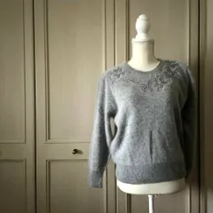 N 刺繍 ビーズ 花柄 パール ニット セーター アンゴラ ふわふわ お嬢様 お呼ばれ　デート　オフィスカジュアル　食事会　可愛い　お出かけ　上品