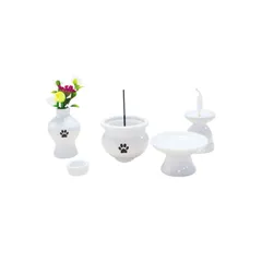 【迅速発送】ペット 仏具 セット 5点 肉球入り 5具足 ホワイト 2寸 ミニブーケ 造花付き ミニ仏具 ペットロス ペット供養