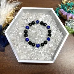 モリオン&ラピスラズリ パワーストーン ブレスレット 天然石ブレス (シルバー) 10mm メンズ・レディース 厄除け 幸運 仕事運 学業運 お守り [17]