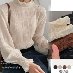 シアーブラウス 長袖 シフォンシャツ 春秋 トップス インナー シャツブラウス レディース プチハイネック フリル トップス 着やせ おしゃれ プルオーバー インナー xzjhdjn#