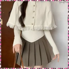 送料無料 アンサンブルニット 2点セットアップ韓国 ニットマント ニットポンチョレディース秋冬 リブニットvネックトップス アシンメトリーヘム 裾フリンジニットケープお洒落 ニットトップス長袖 タイトニット着やせ 大人可愛いニット春