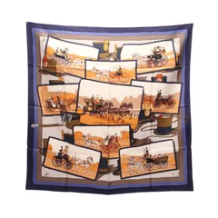 エルメス HERMES スカーフ カレ90 馬車とハット ブルー シルク カレ90 レディース Used A
