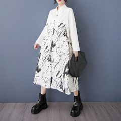 春 デザイン ゆったり カジュアル シンプル 長袖 ワンピース